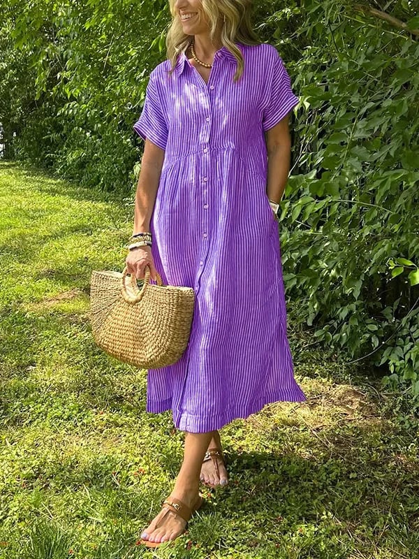 Women's Button-Up Shirt with Striped Pattern and Classic Fit
