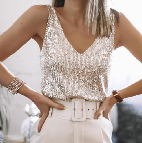 Lisa Sparkling Summer V Neck Top For Women Lightweight Breathable Daywear With Glam Shine