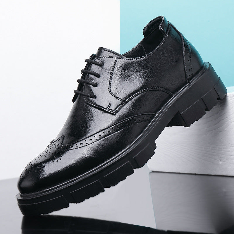 Black leather brogues for men