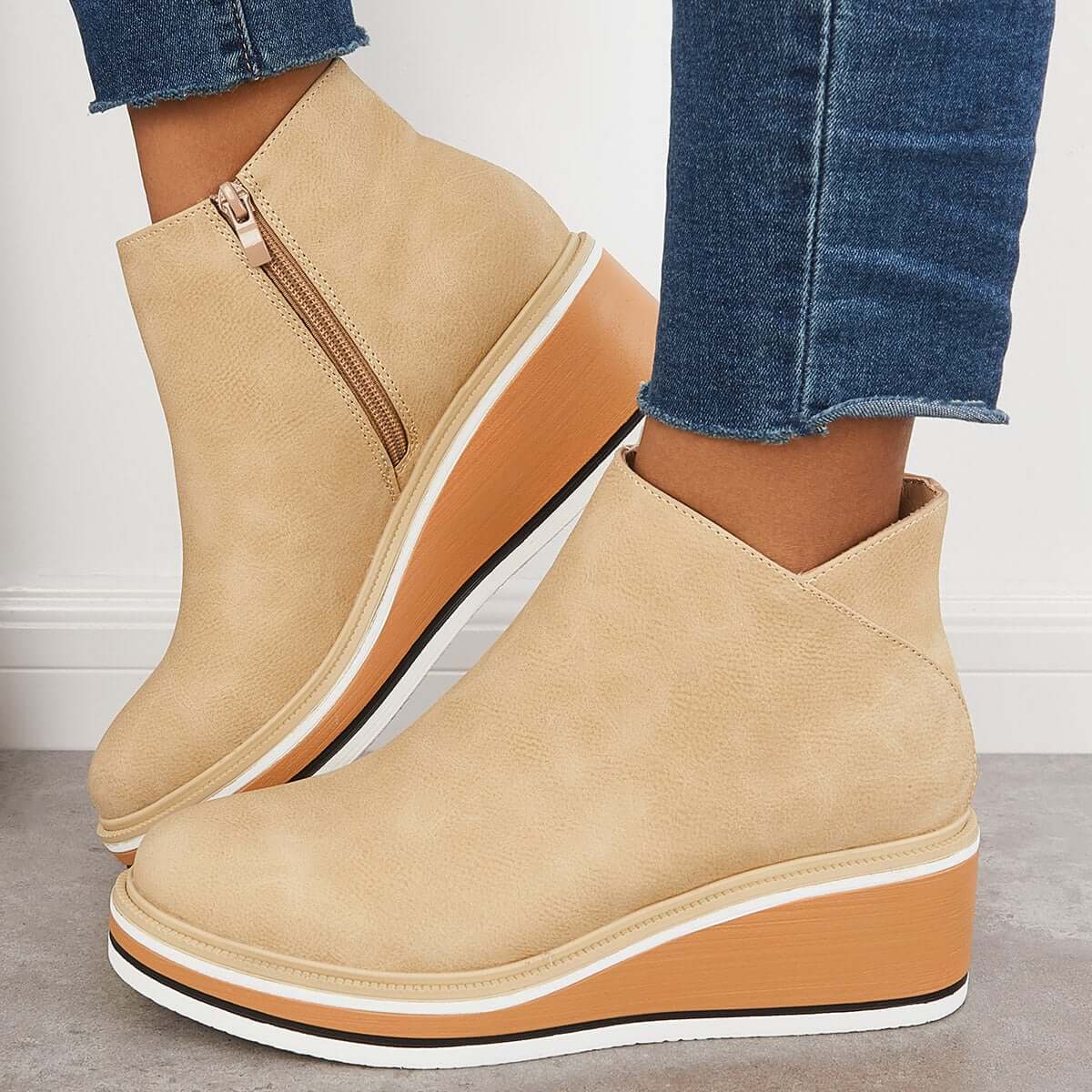 Malou Women Platform Ankle Boots With Side Zip For Elegant Comfort And Height All Day Style