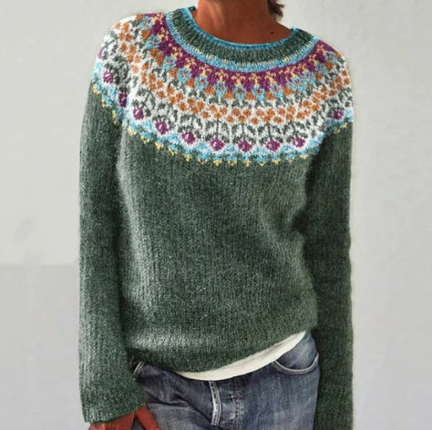 Elina – Wool Winter Sweater with Ethnic Patterns