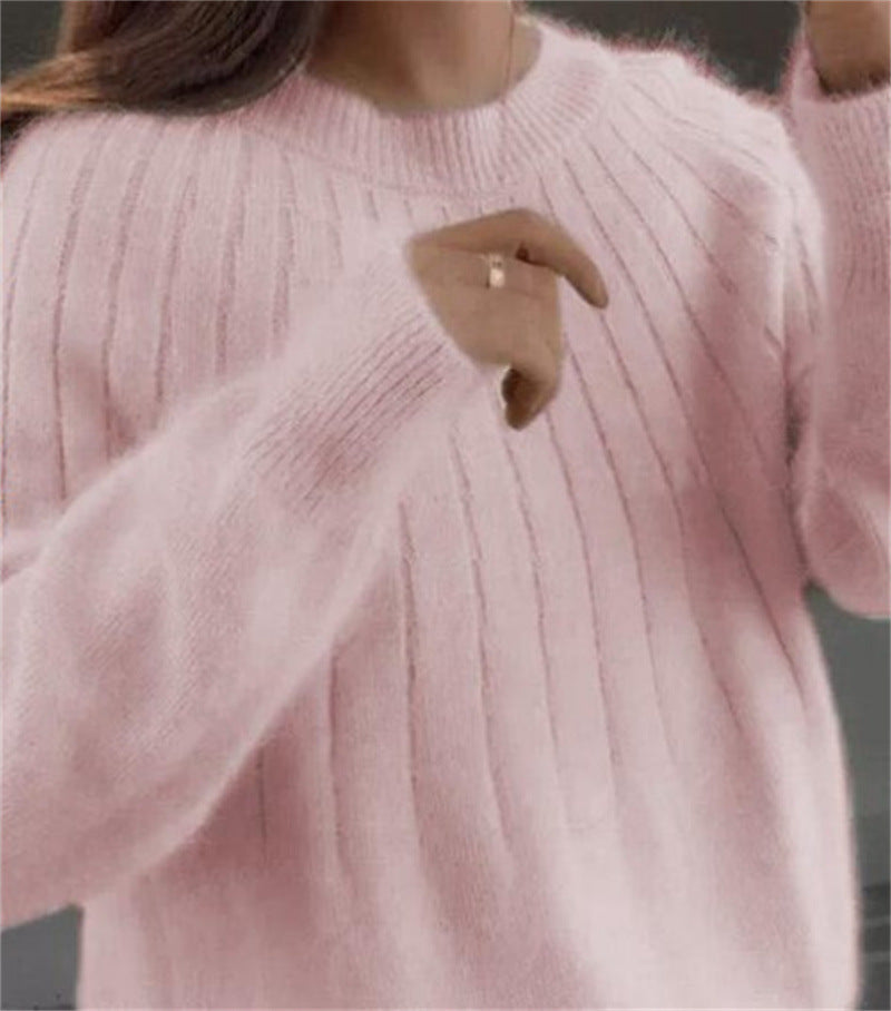 Luna Cashmere Sweater Soft Knit For Women Warmth Lightweight Ribbed Classic Round Neck