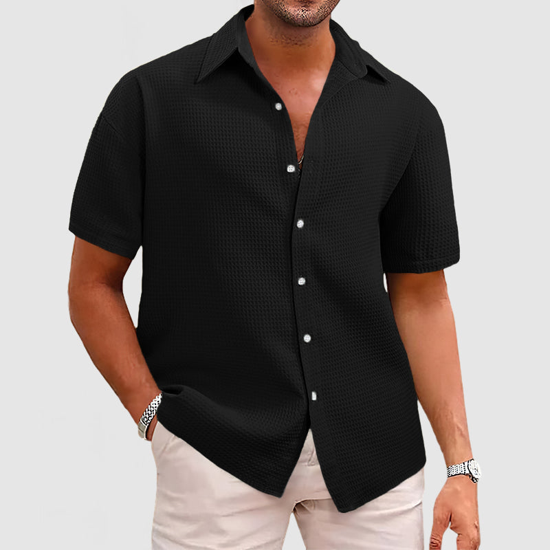 Men's Waffle Short Sleeve Shirt Relaxed Fit With Soft Textured Fabric For All Day Comfort