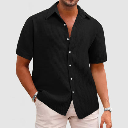 Men's Waffle Short Sleeve Shirt Relaxed Fit With Soft Textured Fabric For All Day Comfort