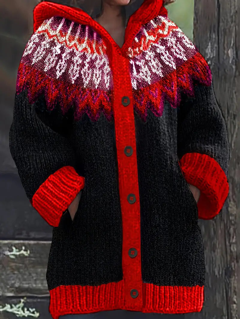 Women's Hooded Cardigan with Open Front and Long Sleeves
