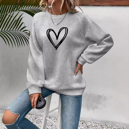Heart print crew neck long sleeve sweatshirt