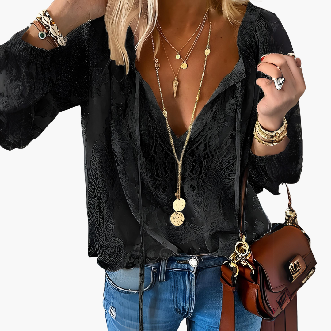 Blanca | Spring Blouse with Subtle Texture and Long Sleeves