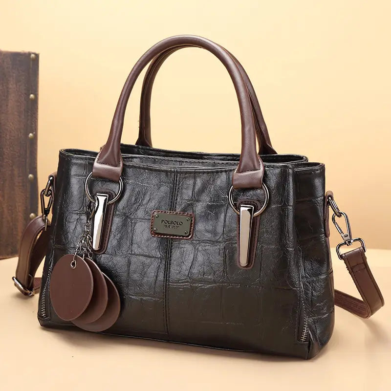 TrendAura Joyce Leather Structured Handbag - All-Season Faux Leather With Embossed Texture And Detachable Strap