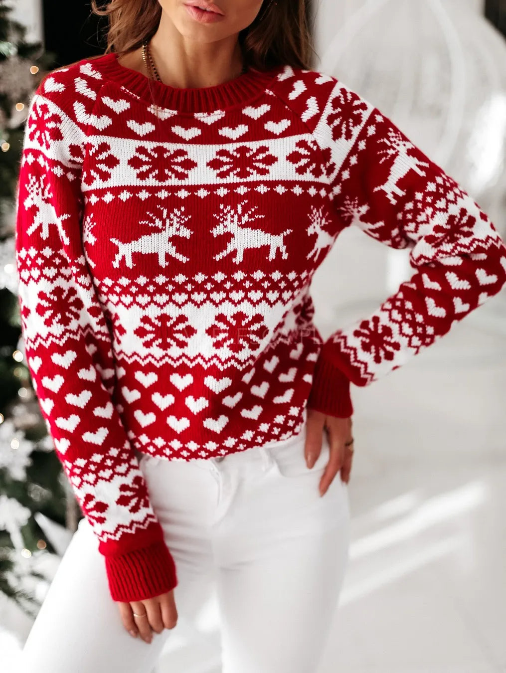 Lilac Knitted Christmas Sweater For Women Cozy Warmth Classic Holiday Knitwear Festive Style