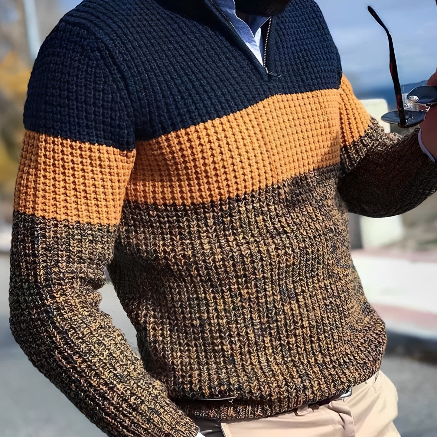 Tommy Men's Color Block Pullover Warmth And Comfort For Everyday Casual Wear And Versatile Style