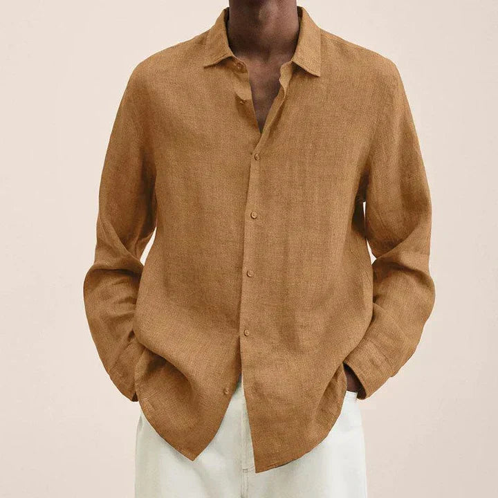 Mens Lightweight Linen Shirt Classic Fit Long Sleeve With Button Closure Breathable Summer Everyday Style