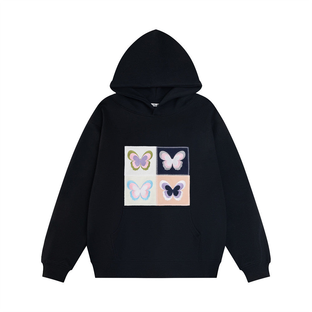 Hoodie with embroidered butterfly patch