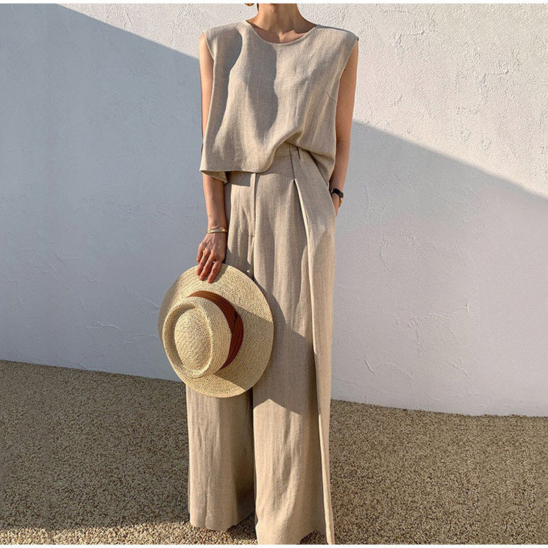 Nadia Elegant Summer Ensemble for Women Wide Leg Pants Set Soft Breathable Fabric Loose Fit