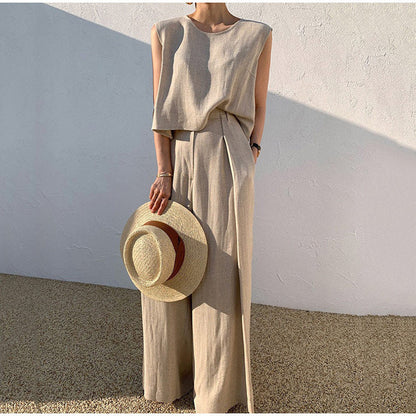Nadia Elegant Summer Ensemble for Women Wide Leg Pants Set Soft Breathable Fabric Loose Fit