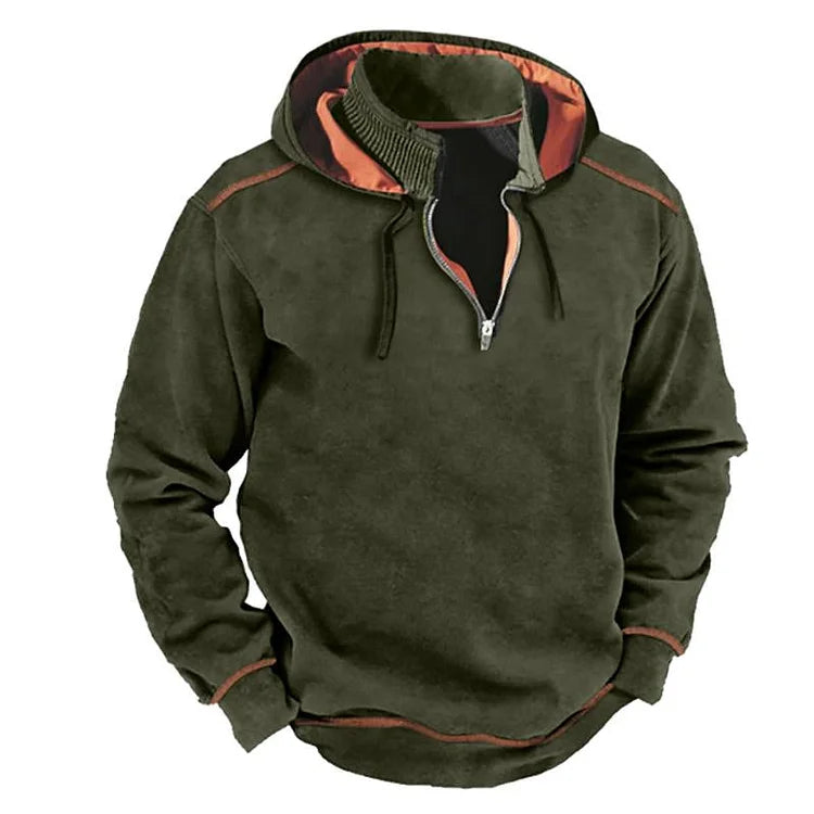 TrendAura Men's Hooded Sweatshirt Relaxed Fit Half Zip Cotton Blend Ribbed Collar For Casual Everyday Wear