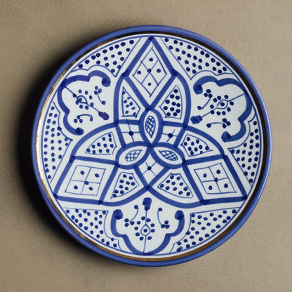 Fez Dinner Plate Blue - Moroccan Dinnerware Adorned with 12 Carat Gold Accents