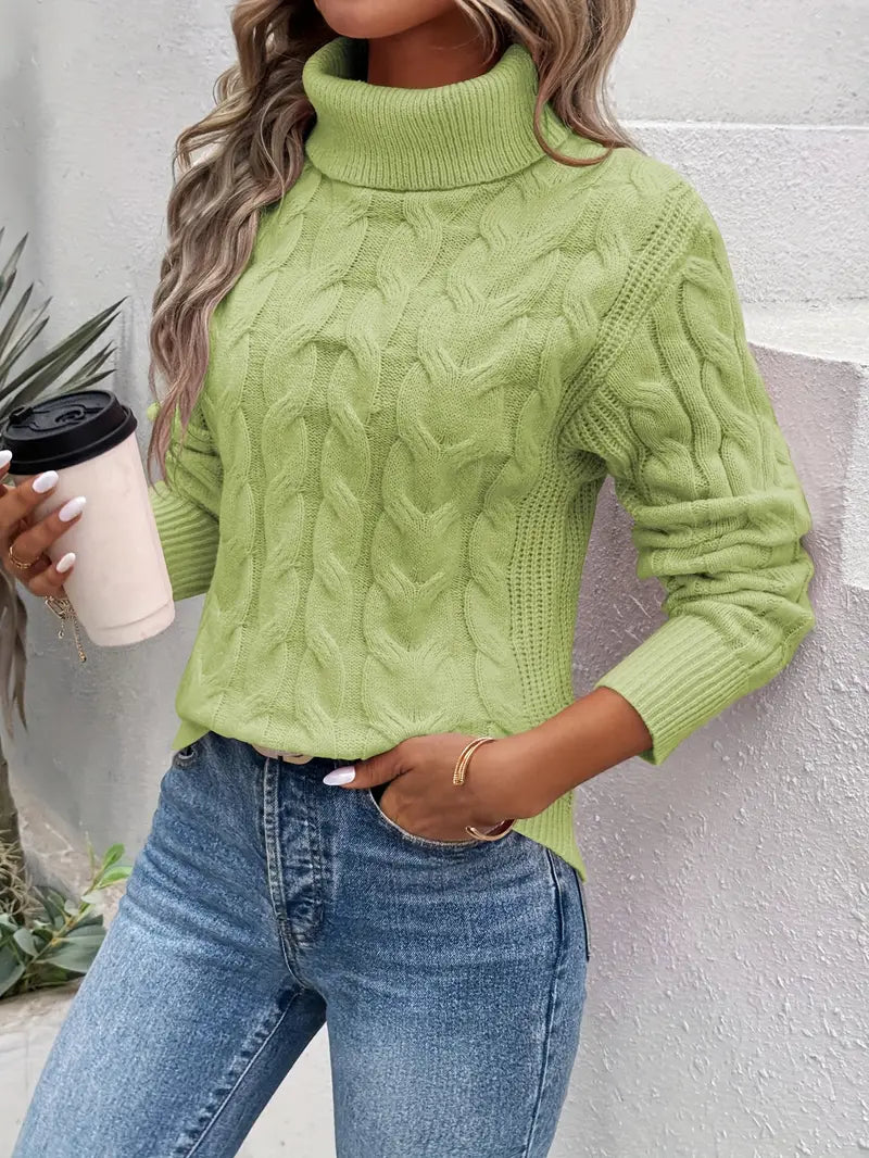 Mila Cable Knit Turtleneck Sweater For Women Luxurious Warmth Classic Pattern Cozy Chic