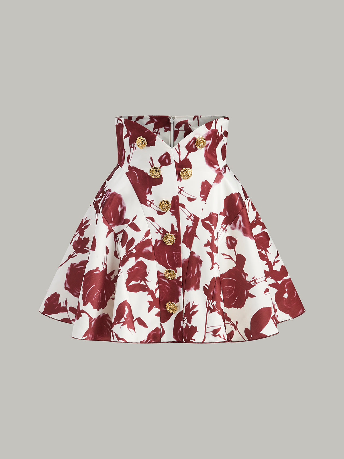 Floral Print Button-Detail Skirt