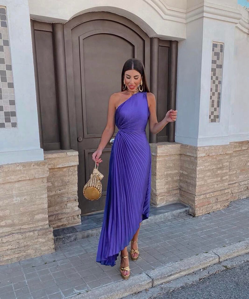 Women's One Shoulder Asymmetric Midi Dress with Evening Style and Elegant Design - TrendAura