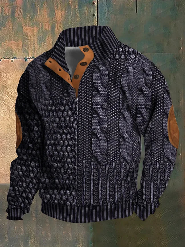 Men's Knit Sweater Warm Knit Jumper With Leather Details Elastic Cuffs Cozy Comfort