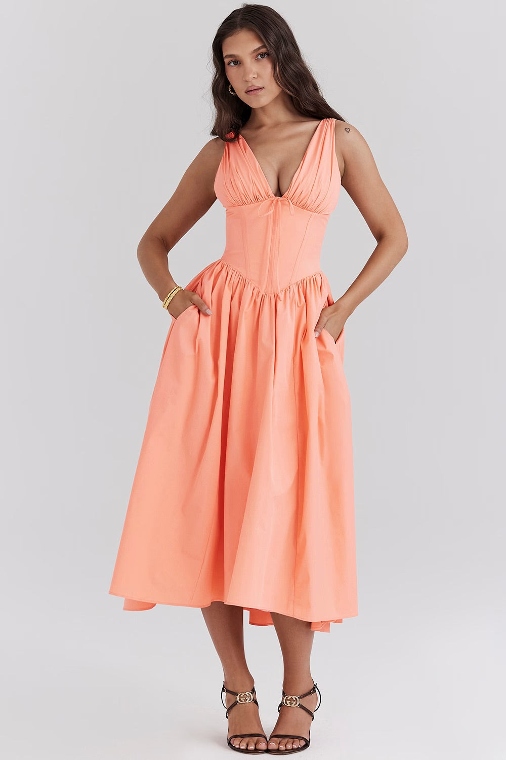 Flor Boho Floral Midi Dress For Women Sleeveless V Neck A Line Summer Wedding Guest