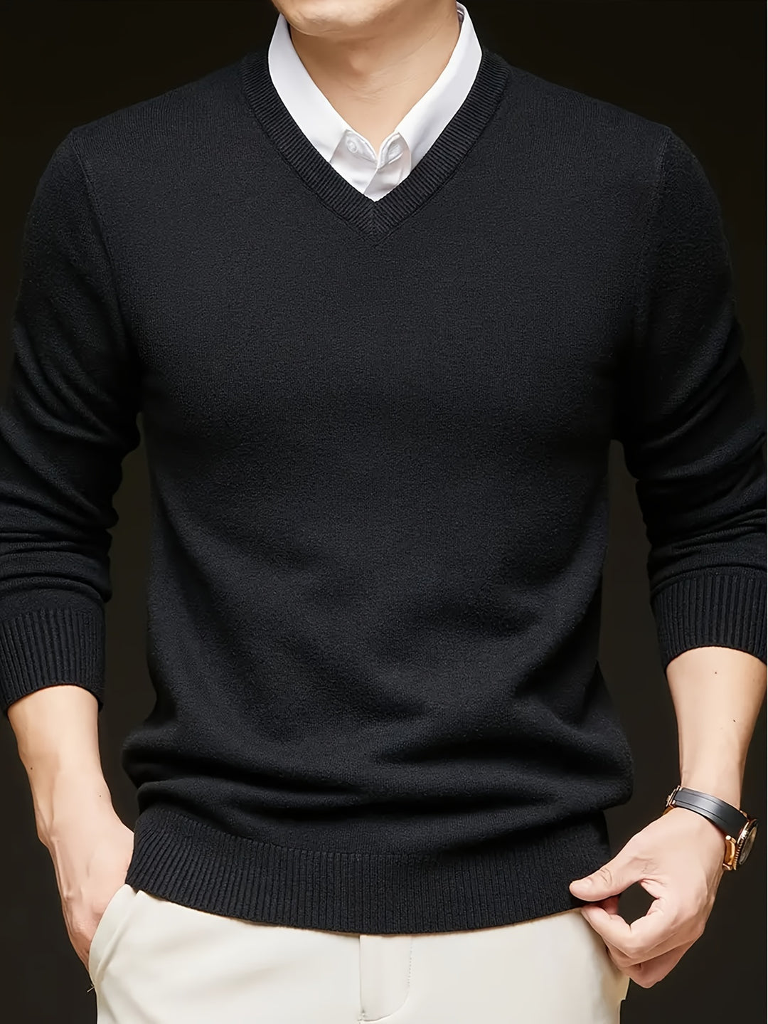 Men's Winter V Neck Sweater With Classic Fit For Office And Casual Wear Versatile Layering Essential