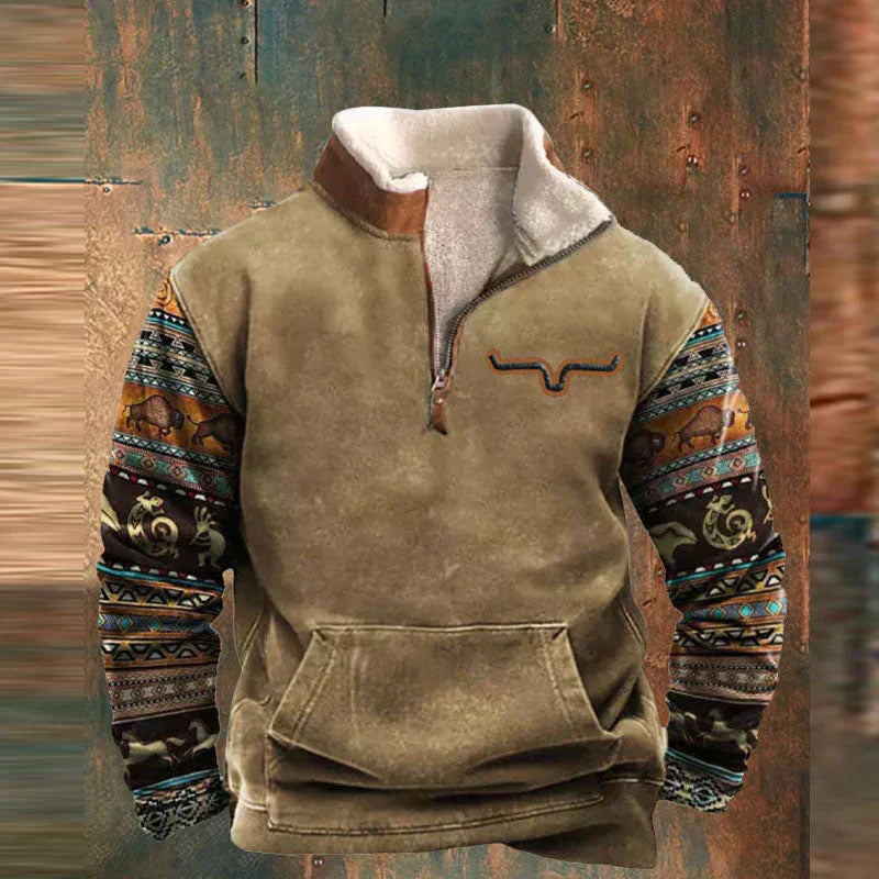 Men's Vintage Turtleneck Sweater With Zippered Stand Up Collar Warm Casual Jumper For Men