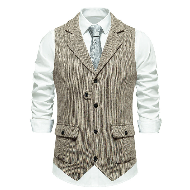 Arthur Men's Smart Casual Office Vest By TrendAura Tailored Herringbone Vest With Button Front