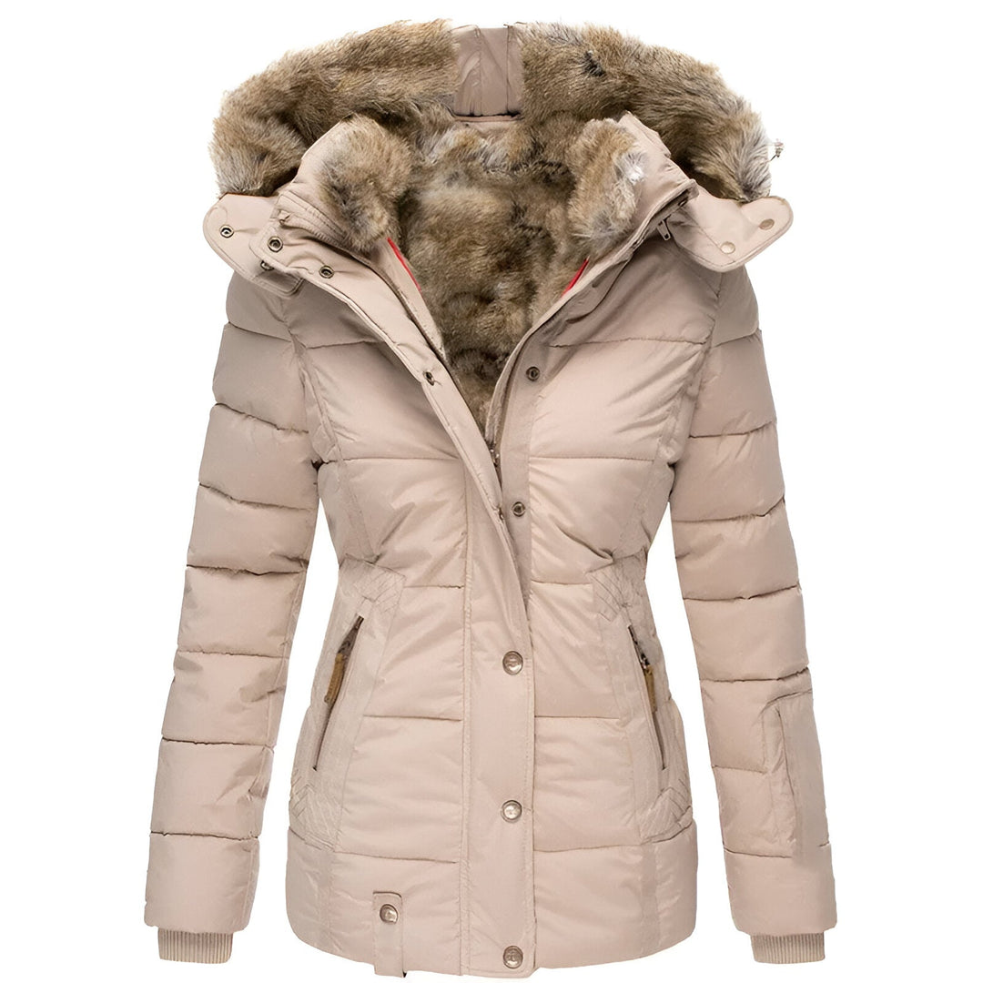 Quilted Fur Trim Hooded Puffer Jacket for Women – Cozy Warmth & Style