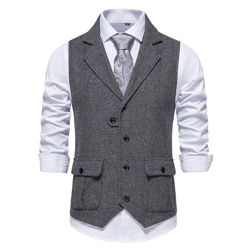 Arthur Men's Smart Casual Office Vest By TrendAura Tailored Herringbone Vest With Button Front