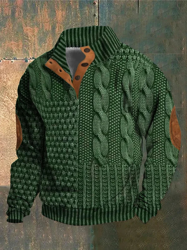 Men's Knit Sweater Warm Knit Jumper With Leather Details Elastic Cuffs Cozy Comfort