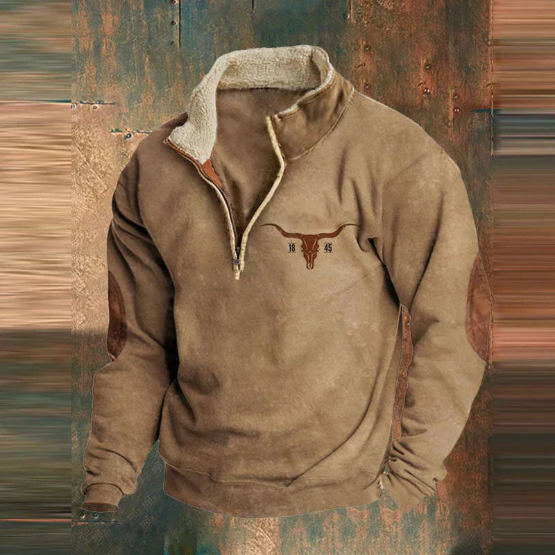 Men's Vintage Turtleneck Sweater With Zippered Stand Up Collar Warm Casual Jumper For Men