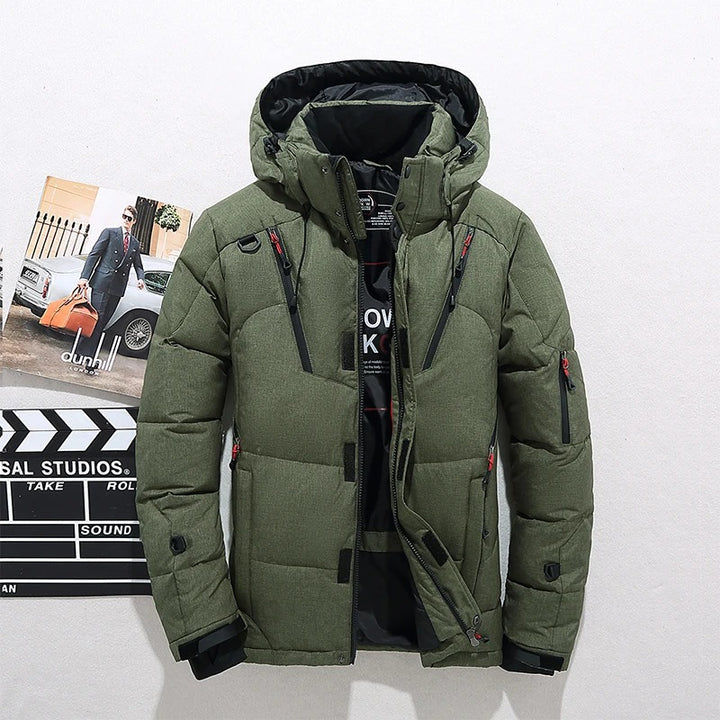 Men's Windproof Winter Jacket Padded Puffer With Hood For Cold Weather And Skiing Enthusiasts