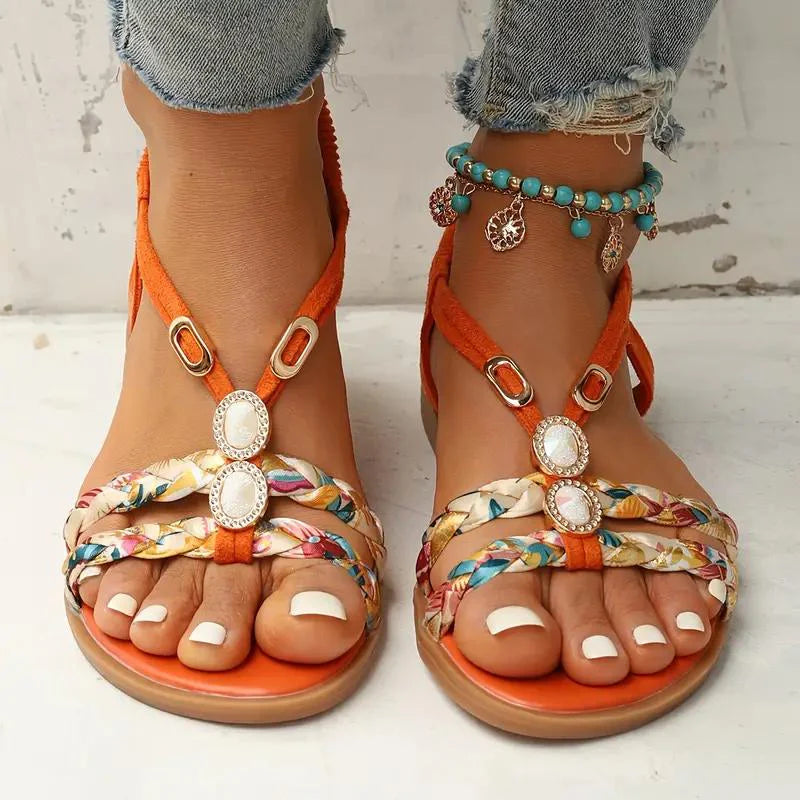 Women's sandals | Boho summer style | Soft sole & low wedge heel | Floral design