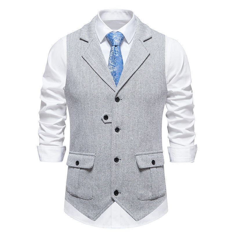 Arthur Men's Smart Casual Office Vest By TrendAura Tailored Herringbone Vest With Button Front