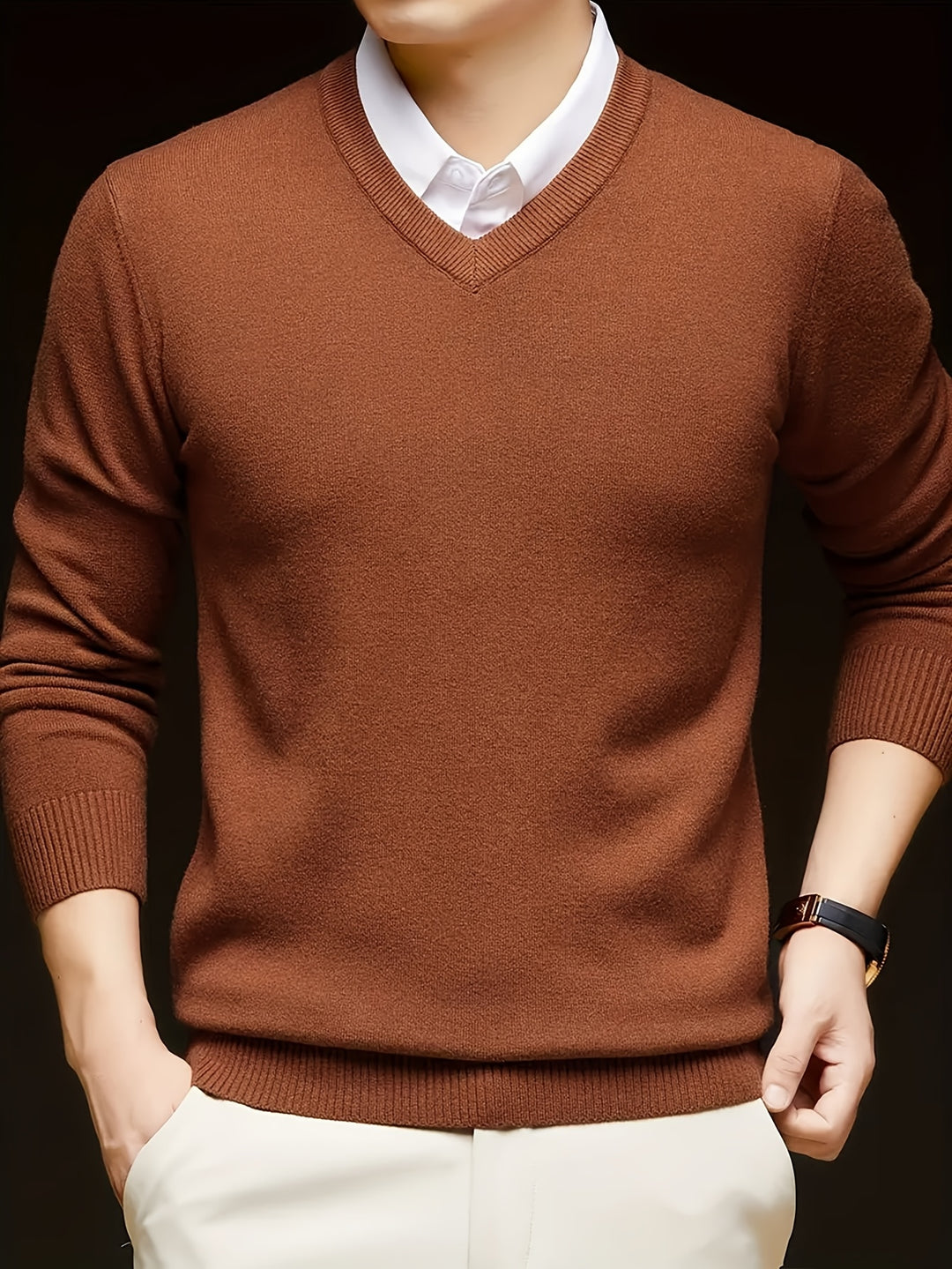 Men's Winter V Neck Sweater With Classic Fit For Office And Casual Wear Versatile Layering Essential