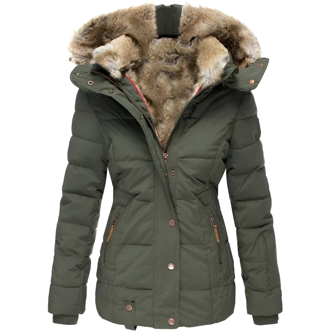 Women's Puffer Jacket with Hood and Slim Fit Design