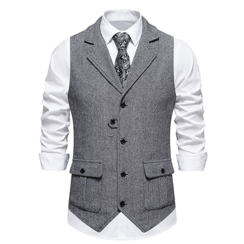 Arthur Men's Smart Casual Office Vest By TrendAura Tailored Herringbone Vest With Button Front