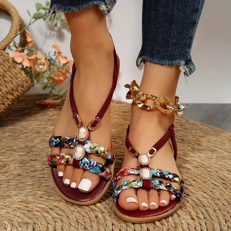 Women's sandals | Boho summer style | Soft sole & low wedge heel | Floral design