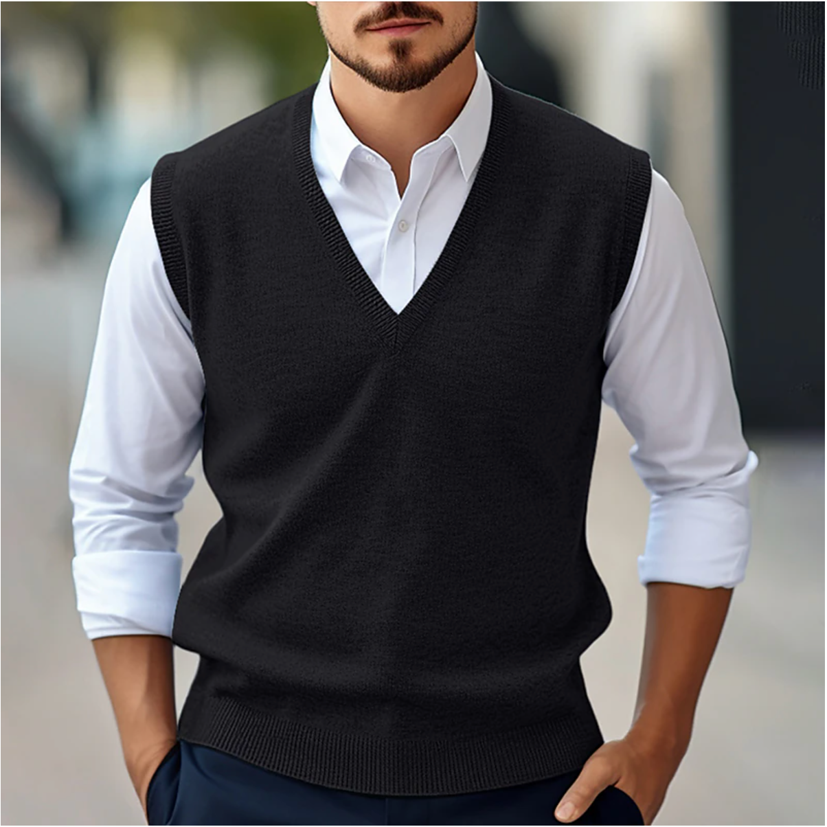 Adam Mens V Neck Knitwear Vest For Office Wear And Everyday Sophisticated Style Layering Essential