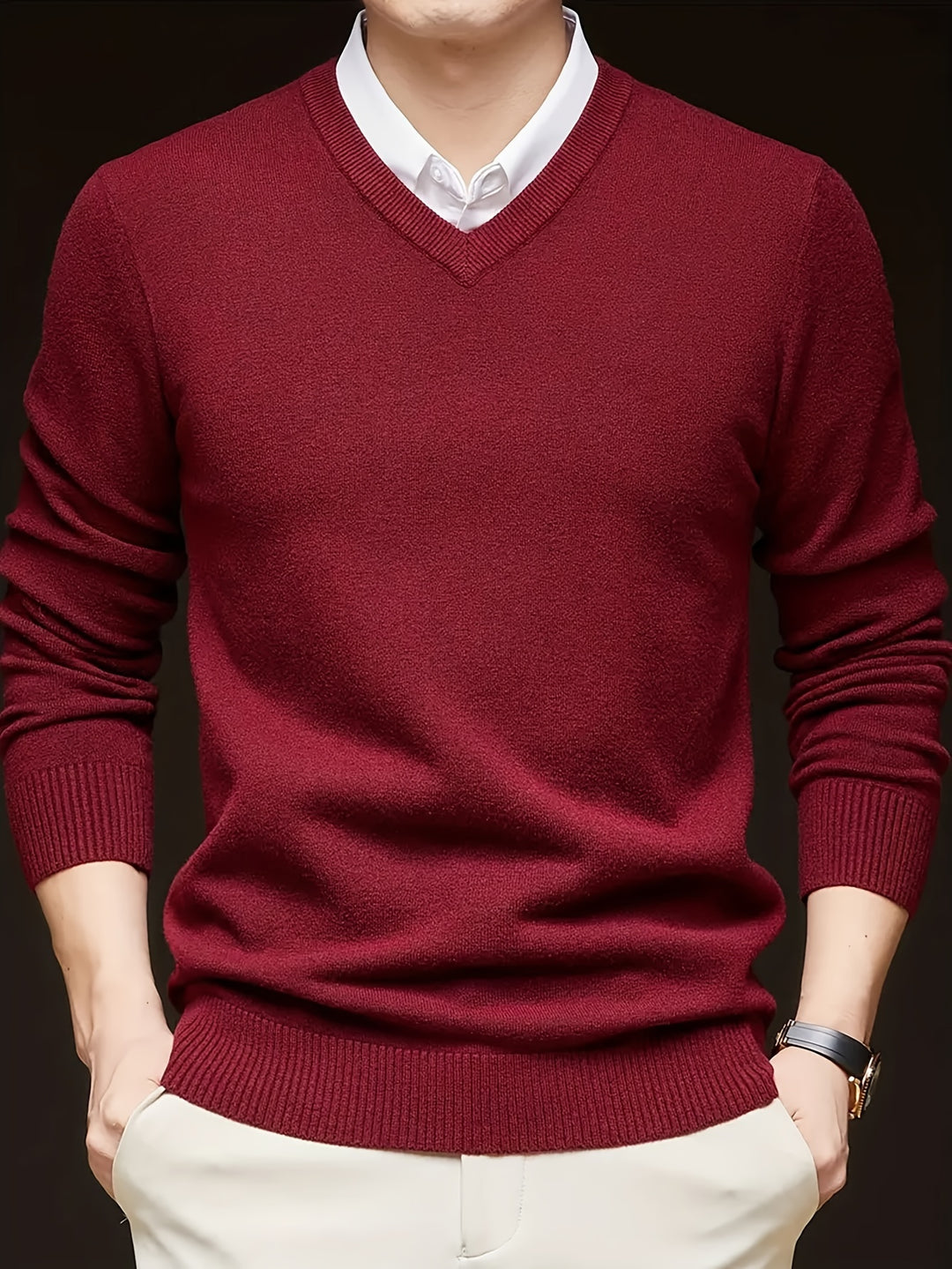 Men's Winter V Neck Sweater With Classic Fit For Office And Casual Wear Versatile Layering Essential