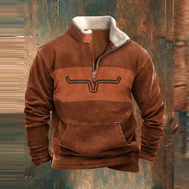 Men's Vintage Turtleneck Sweater With Zippered Stand Up Collar Warm Casual Jumper For Men