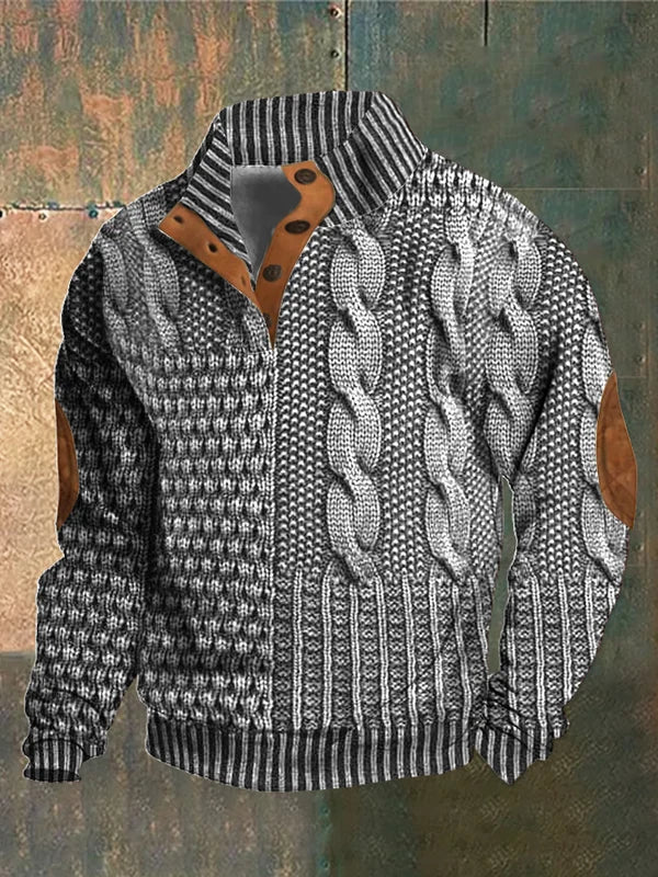 Men's Knit Sweater Warm Knit Jumper With Leather Details Elastic Cuffs Cozy Comfort