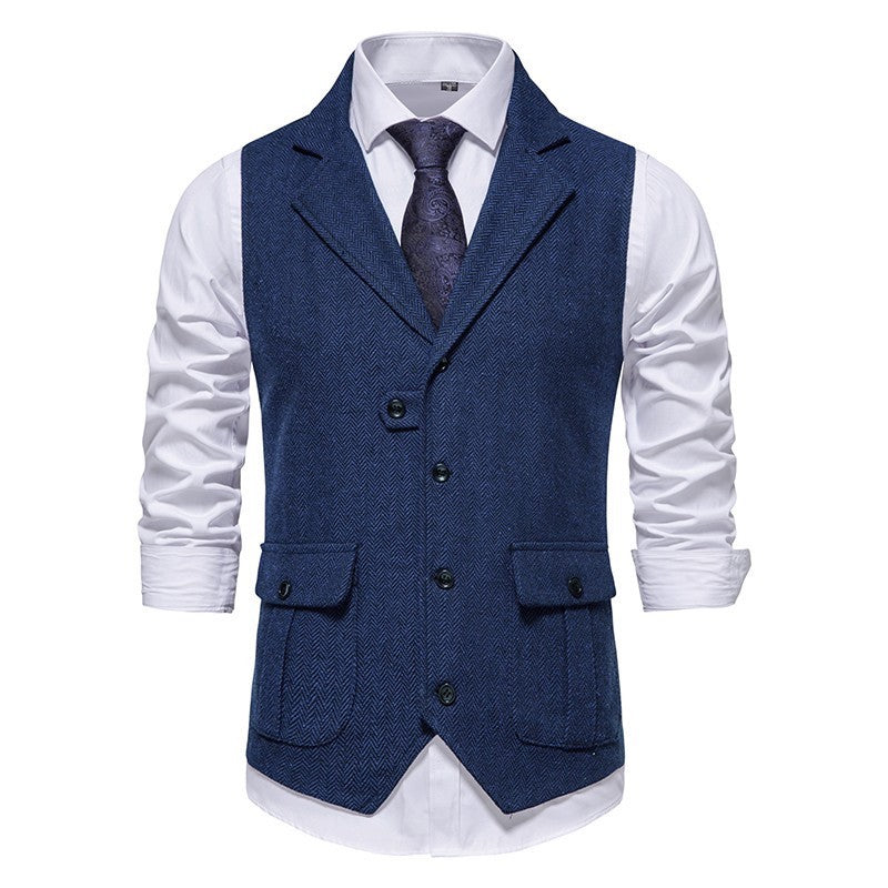 Arthur Men's Smart Casual Office Vest By TrendAura Tailored Herringbone Vest With Button Front
