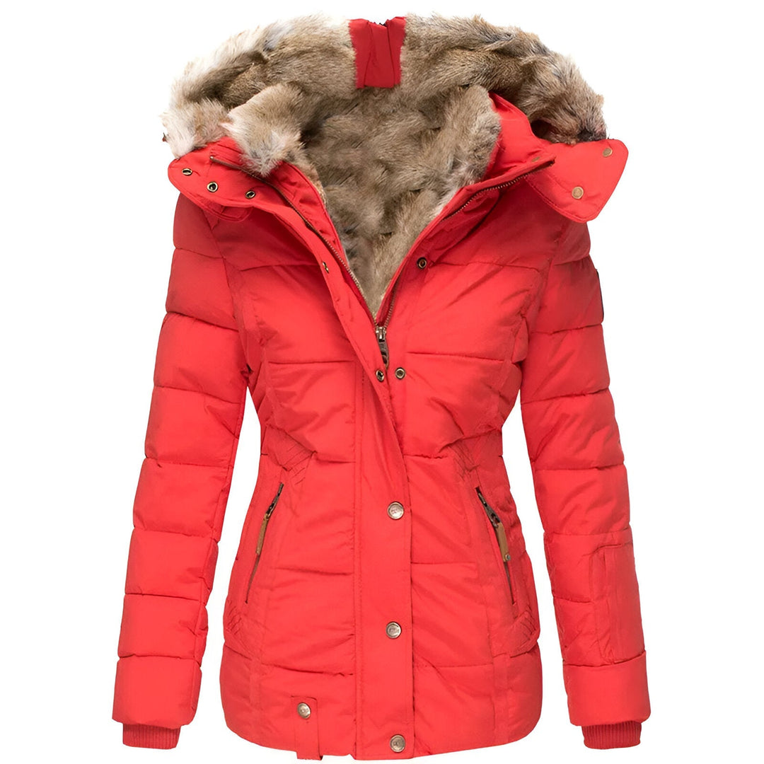 Quilted Fur Trim Hooded Puffer Jacket for Women – Cozy Warmth & Style