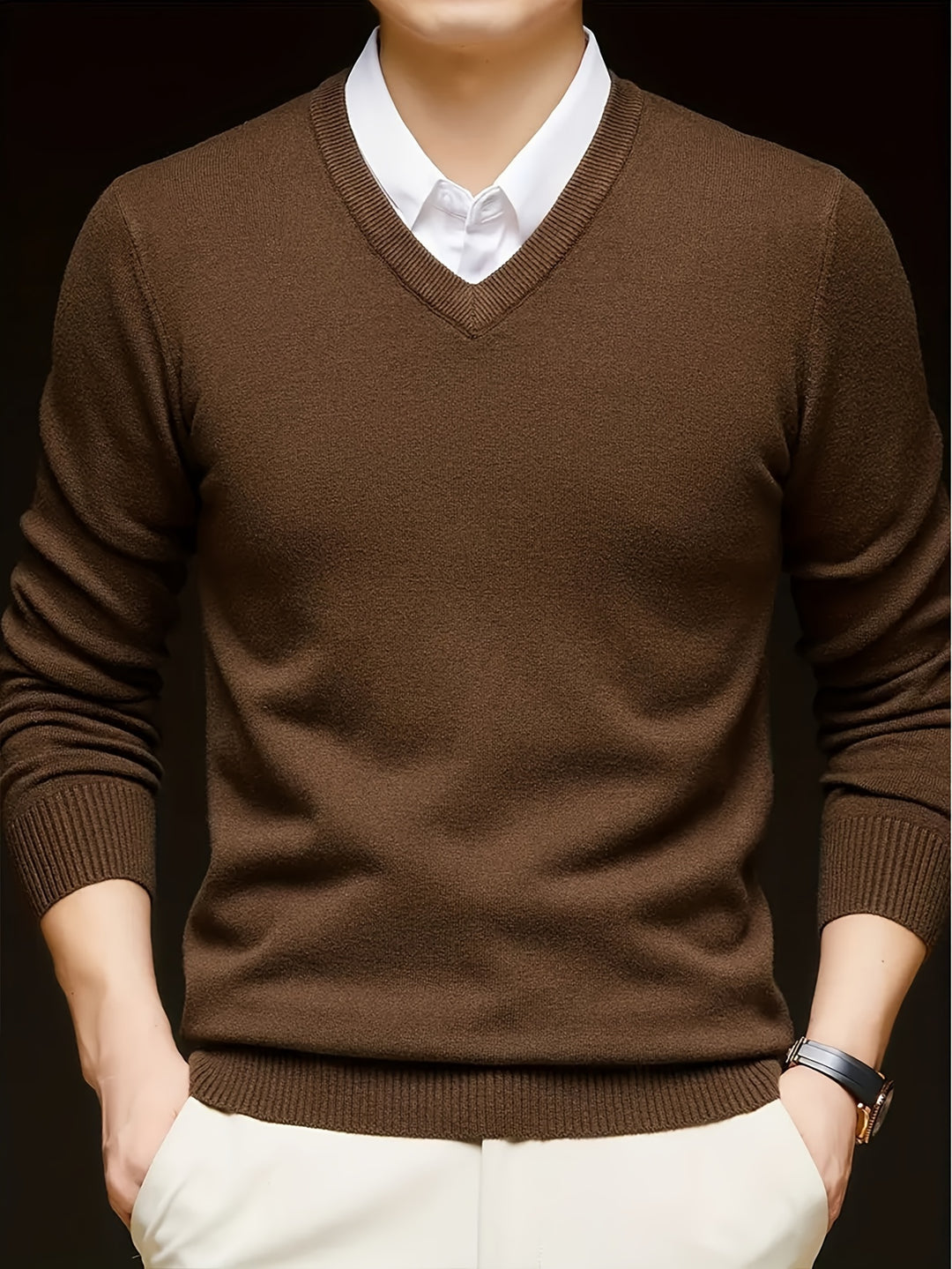 Men's Winter V Neck Sweater With Classic Fit For Office And Casual Wear Versatile Layering Essential