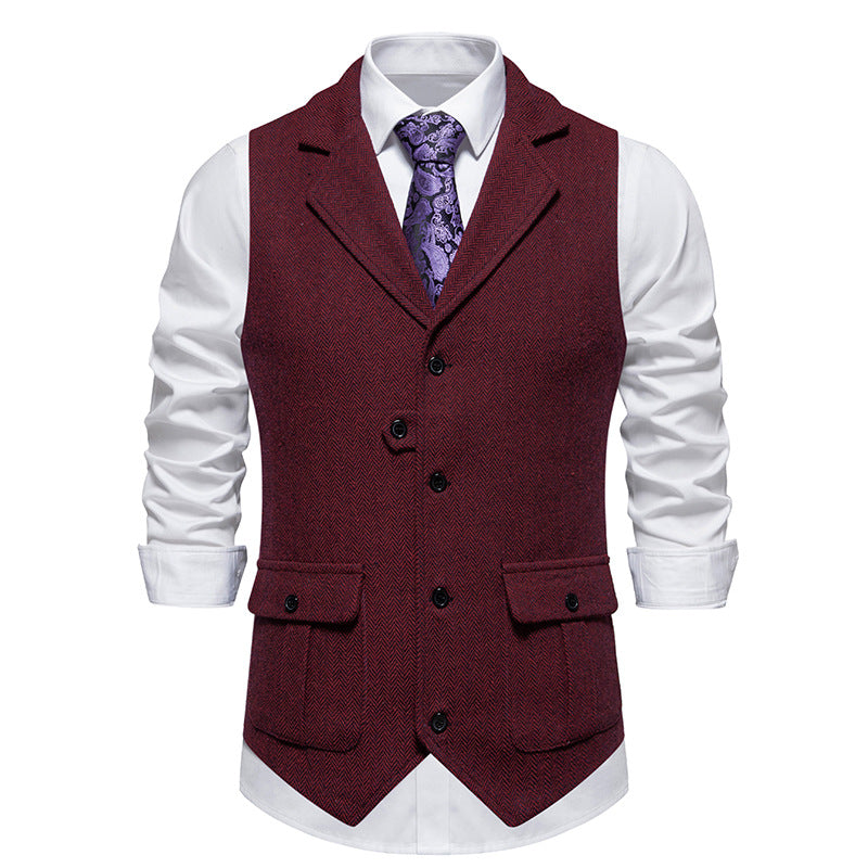 Arthur Men's Smart Casual Office Vest By TrendAura Tailored Herringbone Vest With Button Front