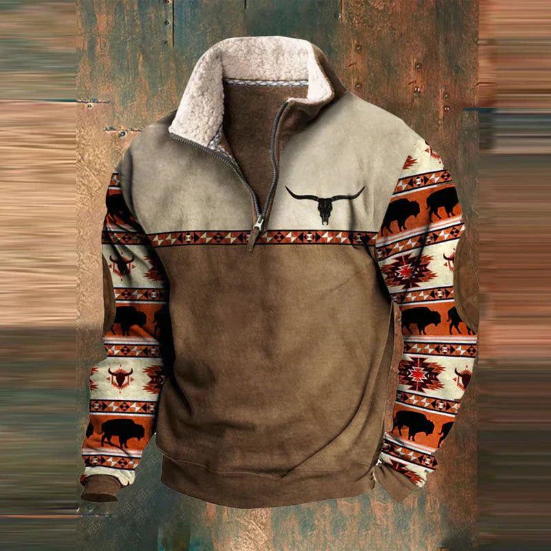 Men's Vintage Turtleneck Sweater With Zippered Stand Up Collar Warm Casual Jumper For Men