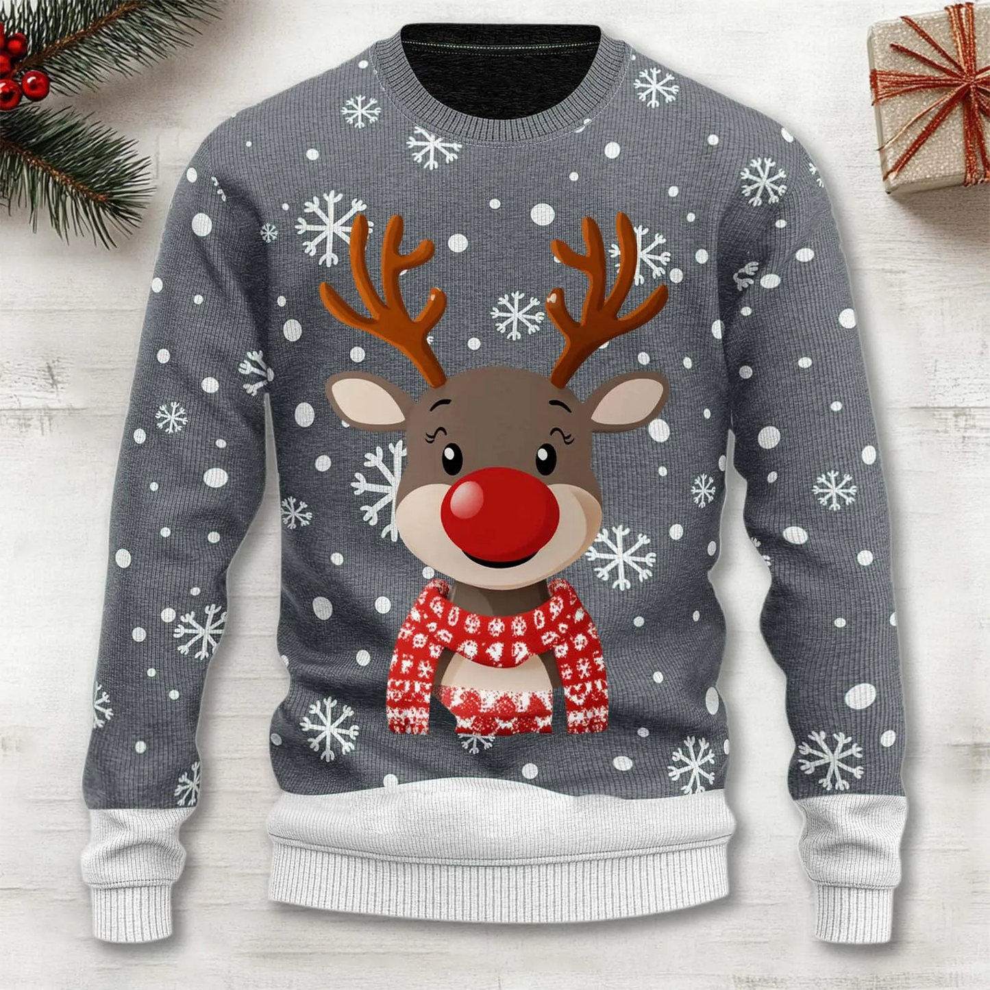 Unisex Cartoon Reindeer Sweater | Cozy Christmas