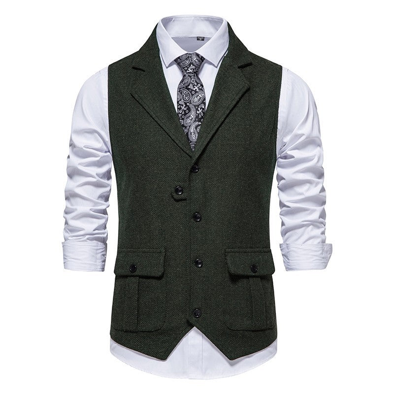 Arthur Men's Smart Casual Office Vest By TrendAura Tailored Herringbone Vest With Button Front